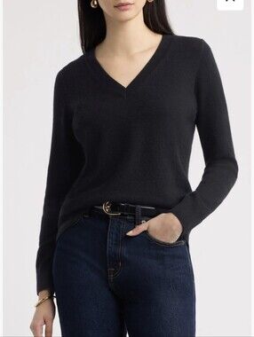 100% Cashmere V-Neck Sweater Sz.M Black